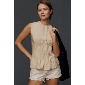 Anthropologie Ruched Tan Blouse Tank Size Small‎